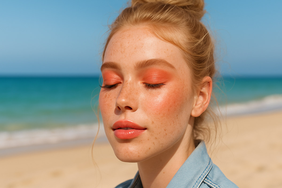 Maquillaje monocromático coral